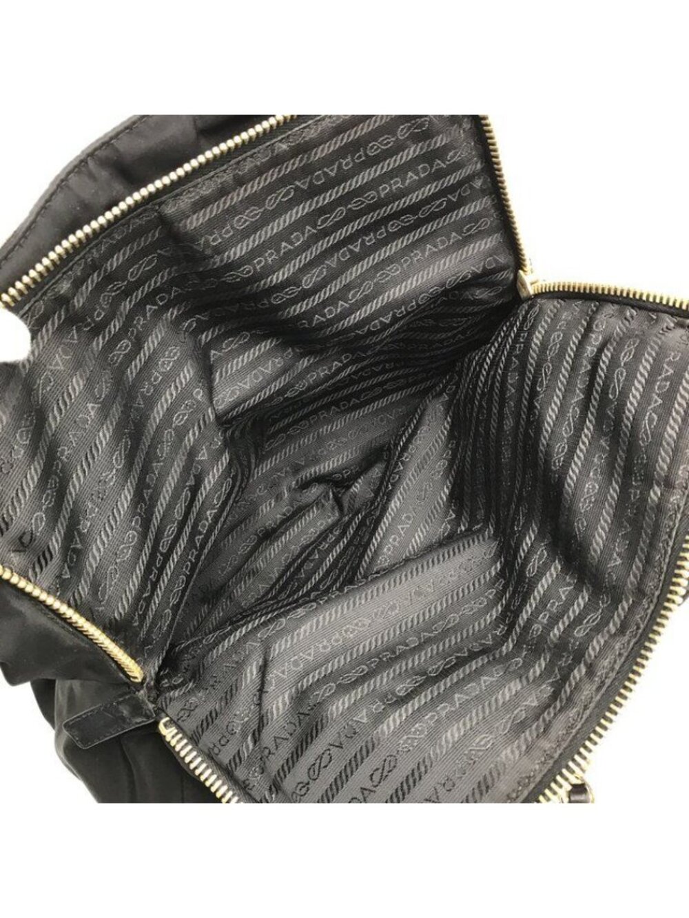Prada Triangle Logo Nylon Tessuto Chain Shoulder Tote Black Purse - Picture 9 of 10